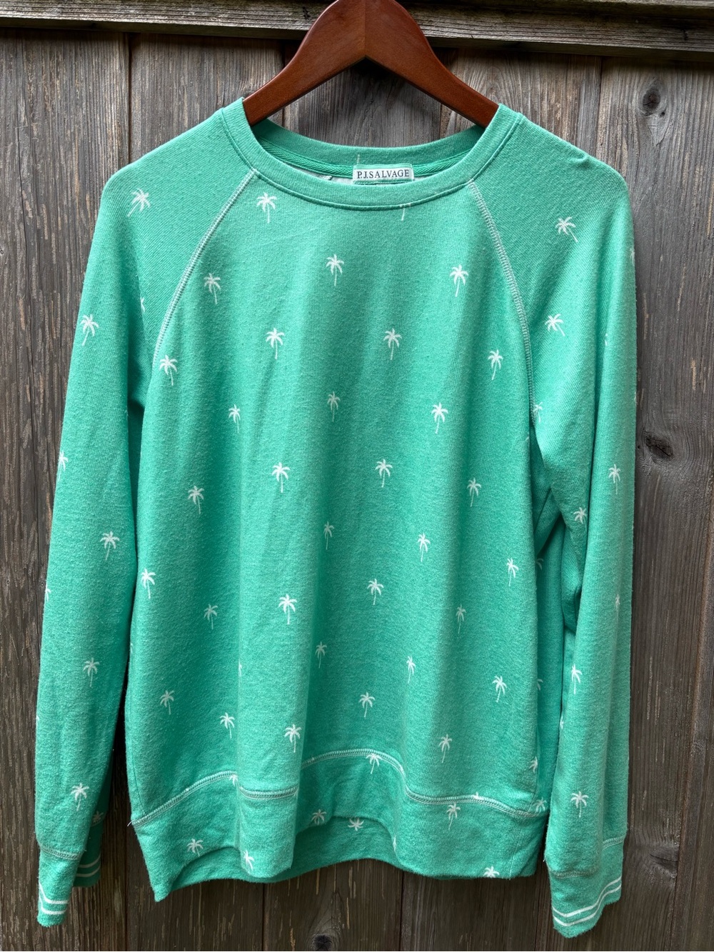 PJ Salvage Beach More Worry Less Long Sleeve Top- Green Flare Size M PJ Top Soft